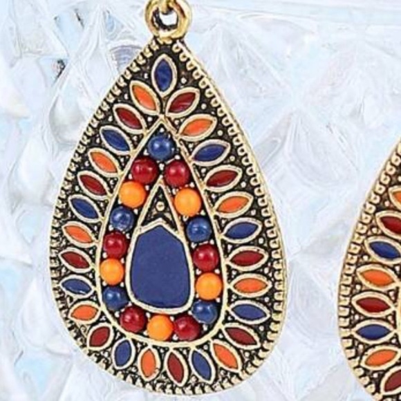 ENAMEL WATERDROP BOHO DROP FASHION EARRINGS - Picture 2 of 4